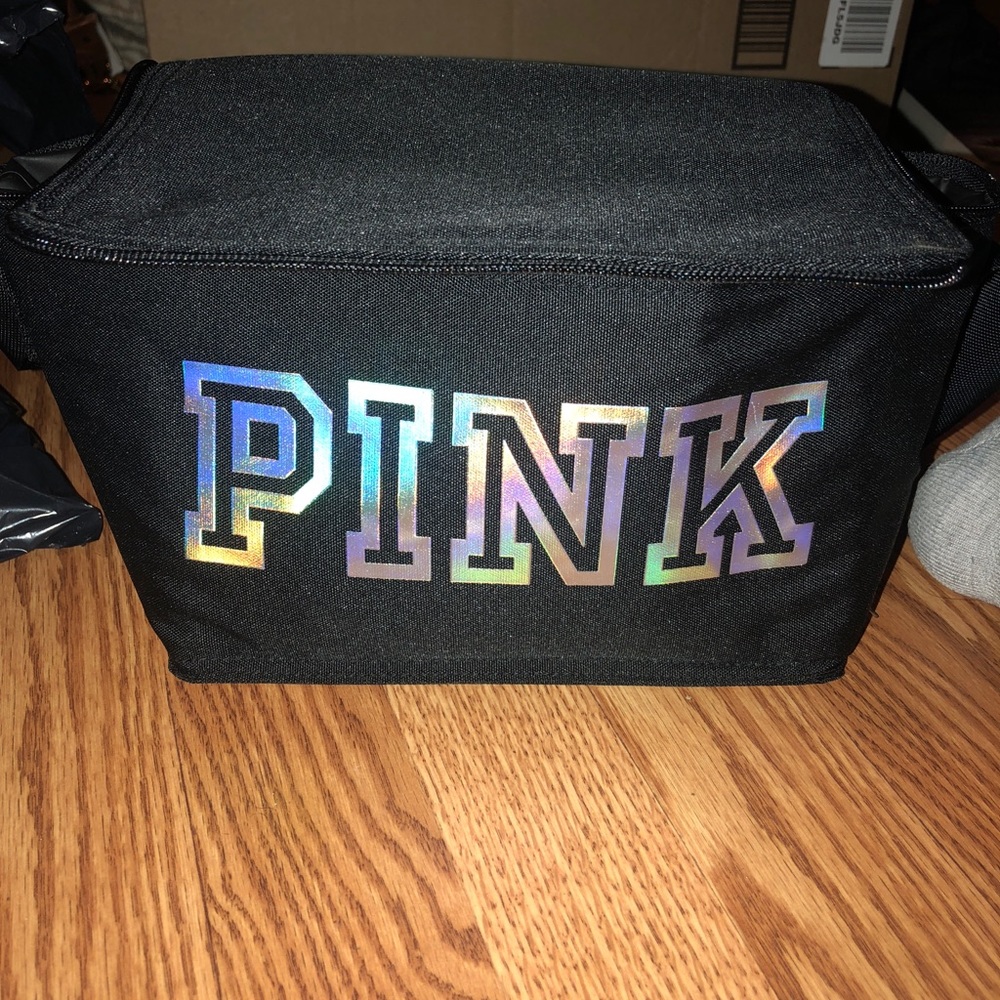 Mini pink cooler with coozie